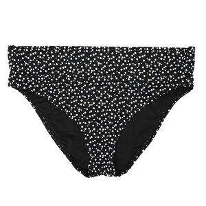 Polka Dot Bikini Bottoms Fold Over Waist Stretch Black White Plus Size Beach